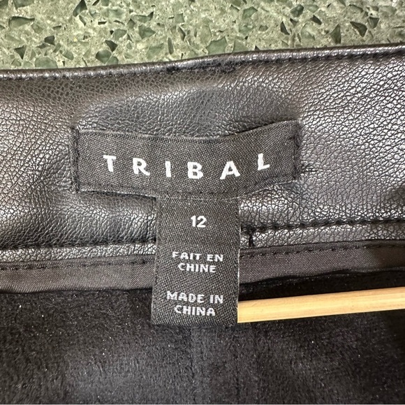 Tribal Brand Faux Leather Black Knee Length Skirt Size 12 - Picture 3 of 5